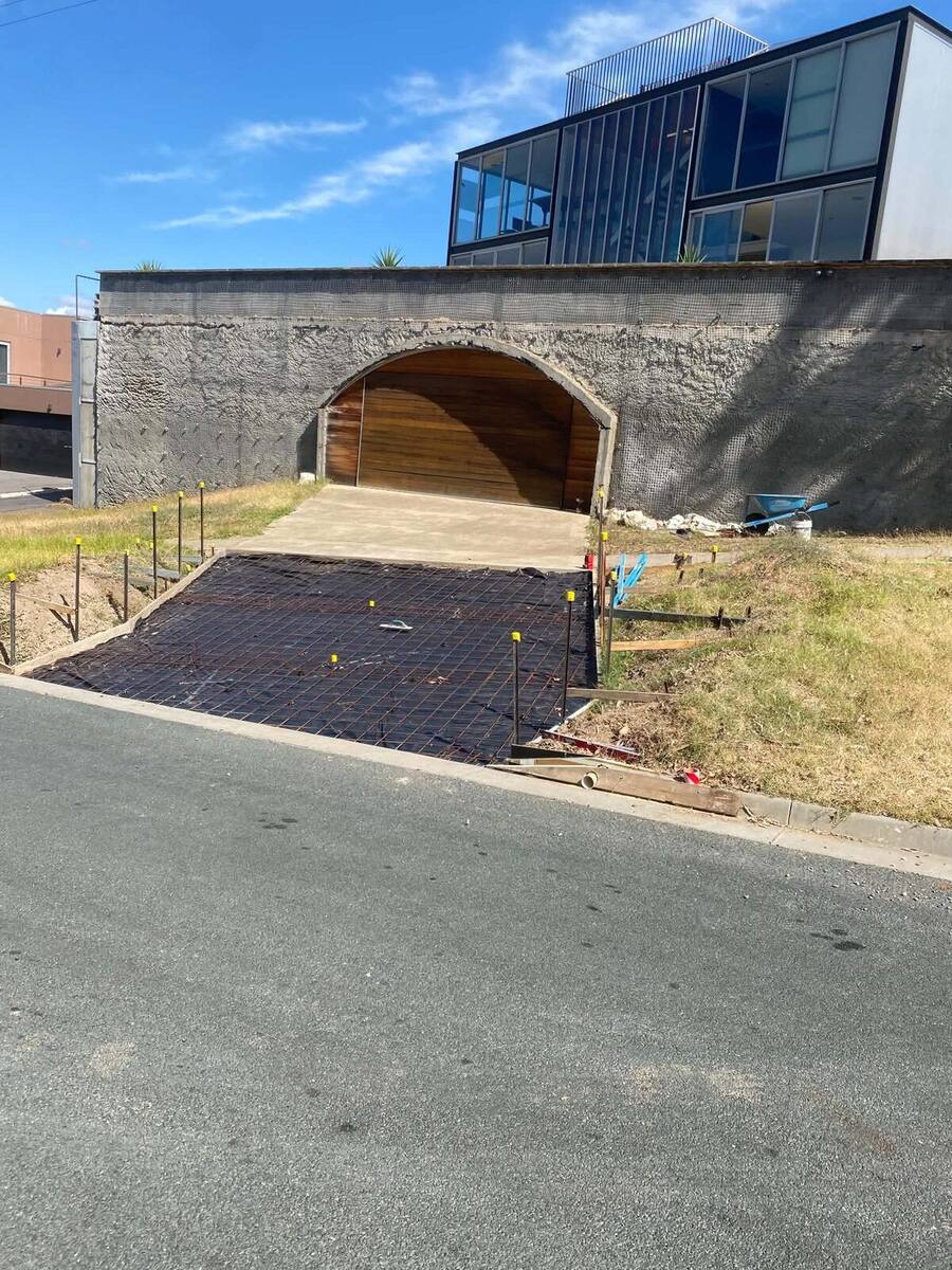 Driveway area with steel mesh set, ready for the concrete pour